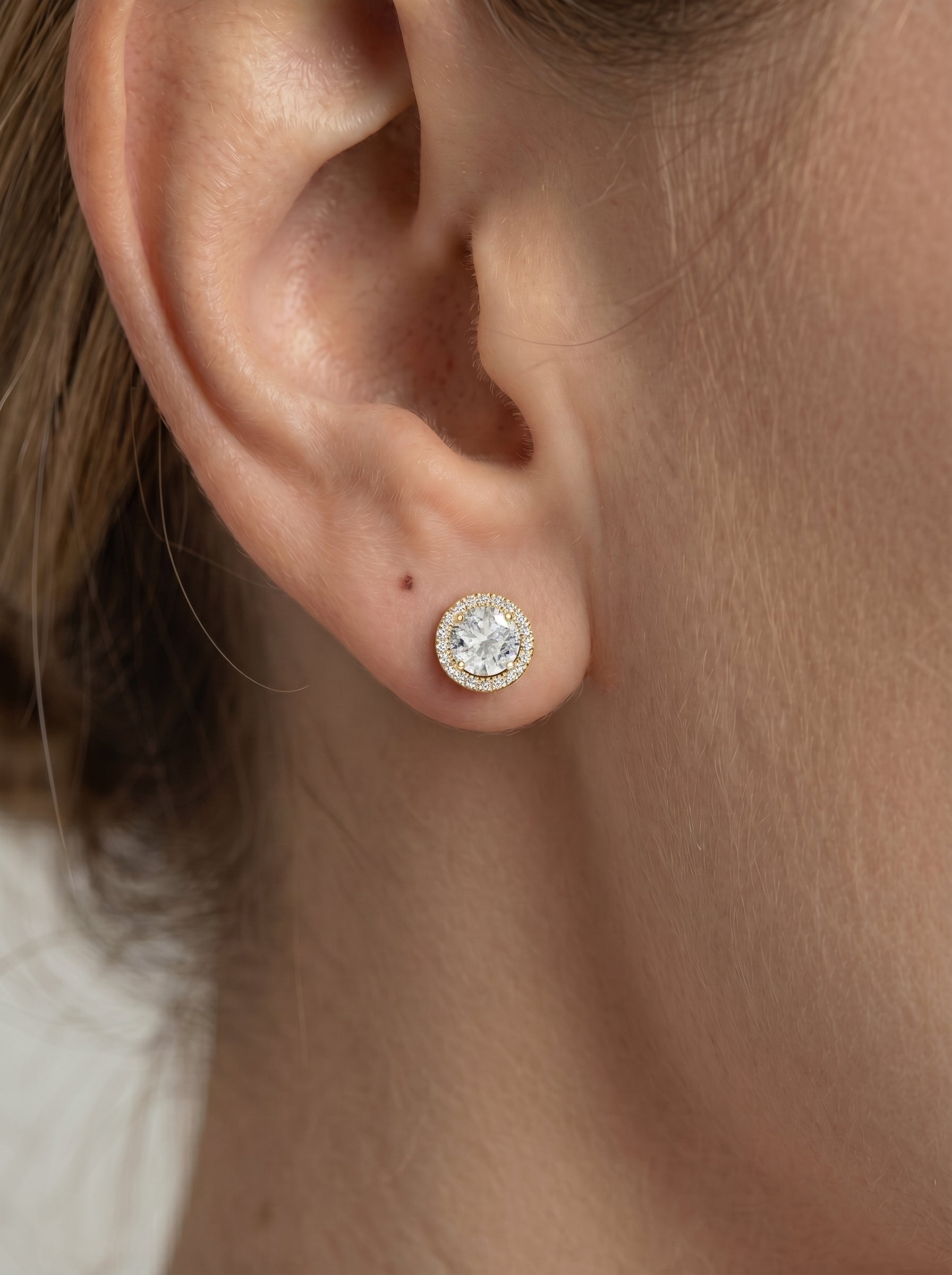 Ophelia Lab Grown Diamond Earrings Round - Yellow Gold