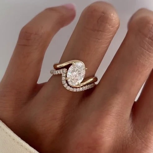 Oval Bypass Engagement Ring With Wedding Band