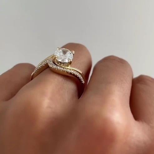 Oval Bypass Engagement Ring With Wedding Band