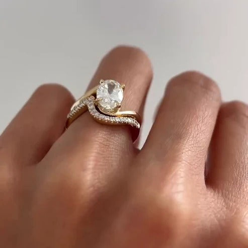 Oval Bypass Engagement Ring With Wedding Band