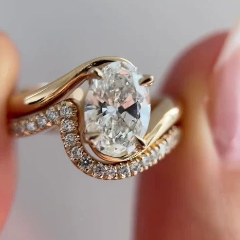 Oval Bypass Engagement Ring With Wedding Band