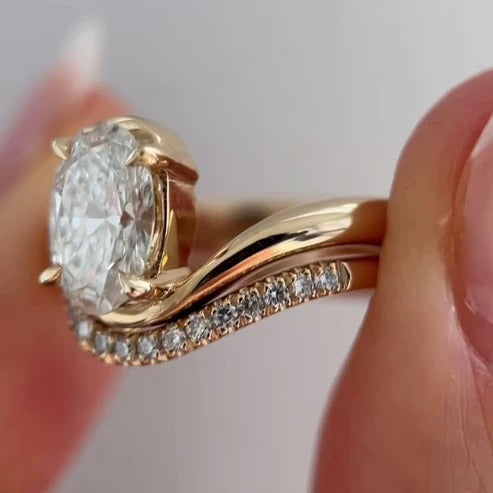 Oval Bypass Engagement Ring With Wedding Band