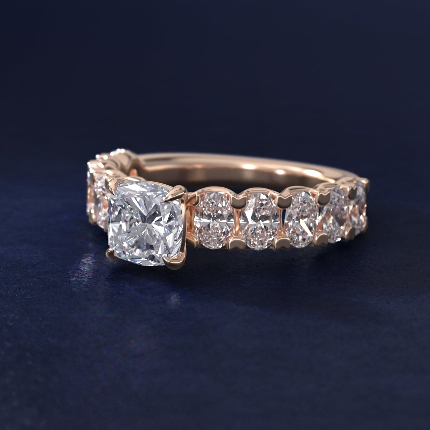 Oval-Cut Diamond Engagement Ring in 14k Rose Gold - Cushion Center