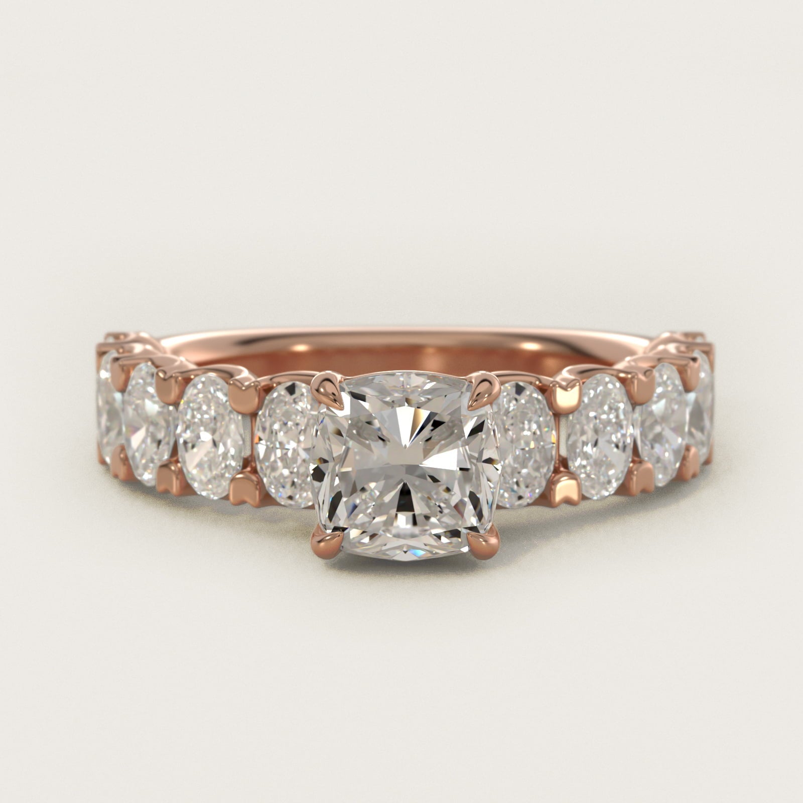 Oval-Cut Diamond Engagement Ring in 18k Rose Gold - Cushion Center