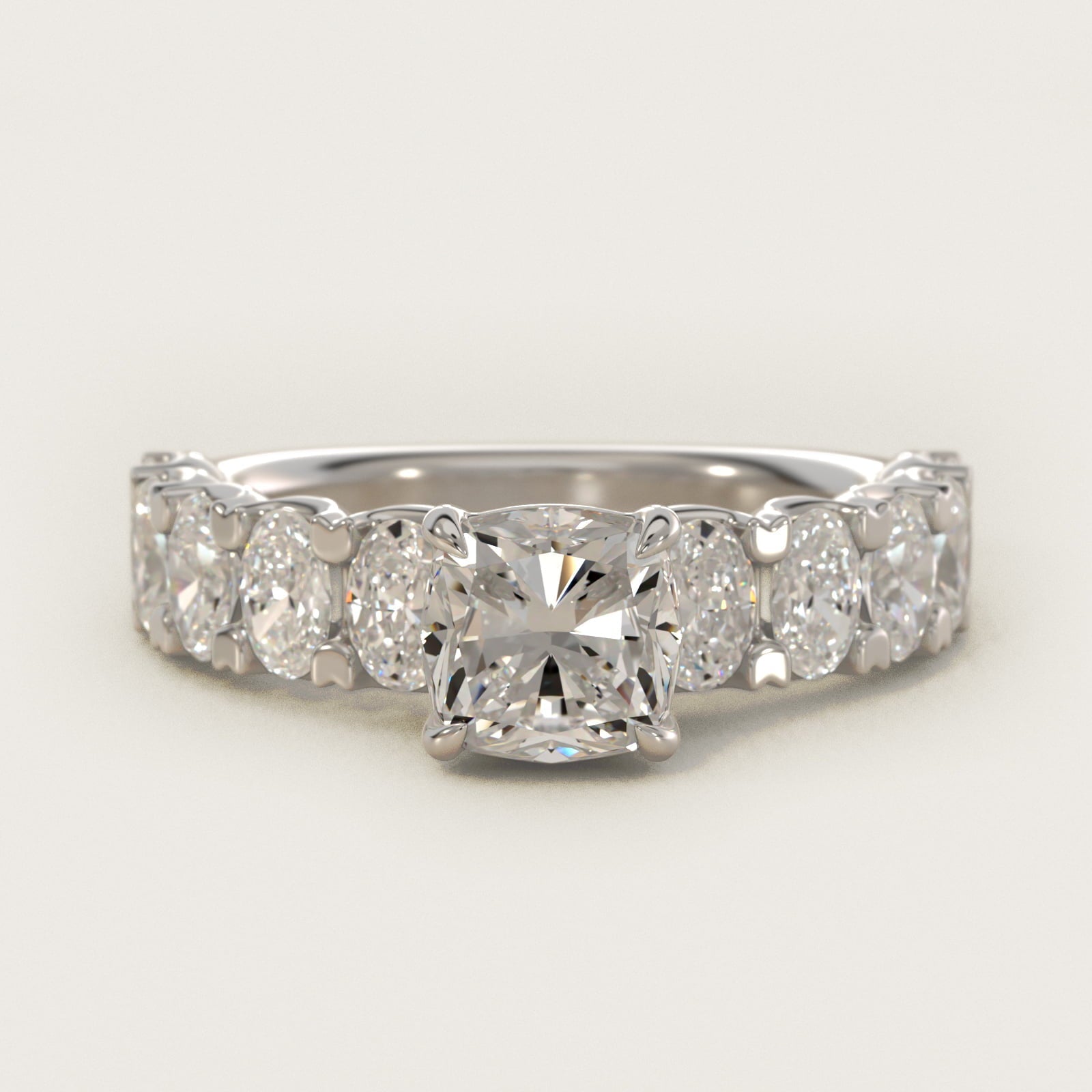 Oval-Cut Diamond Engagement Ring in 18k White Gold - Cushion Center