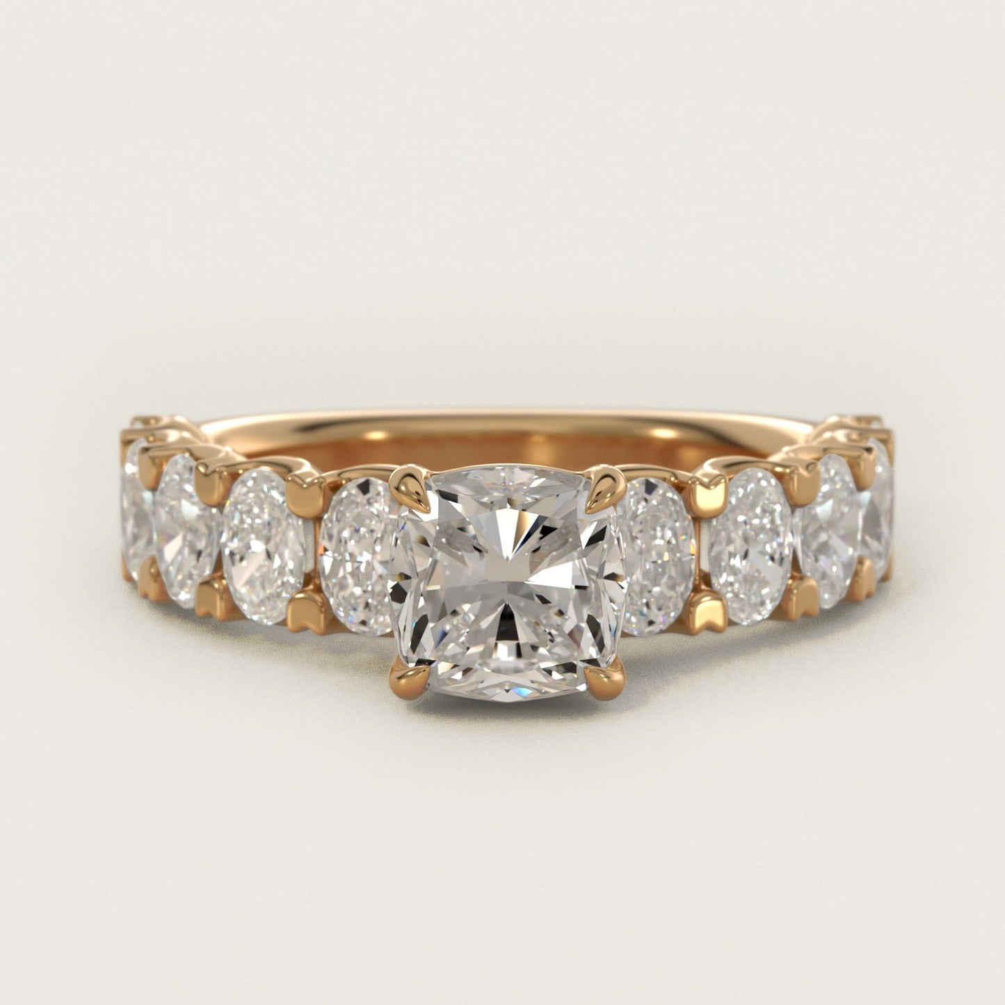 Oval-Cut Diamond Engagement Ring in 18k Yellow Gold - Cushion Center