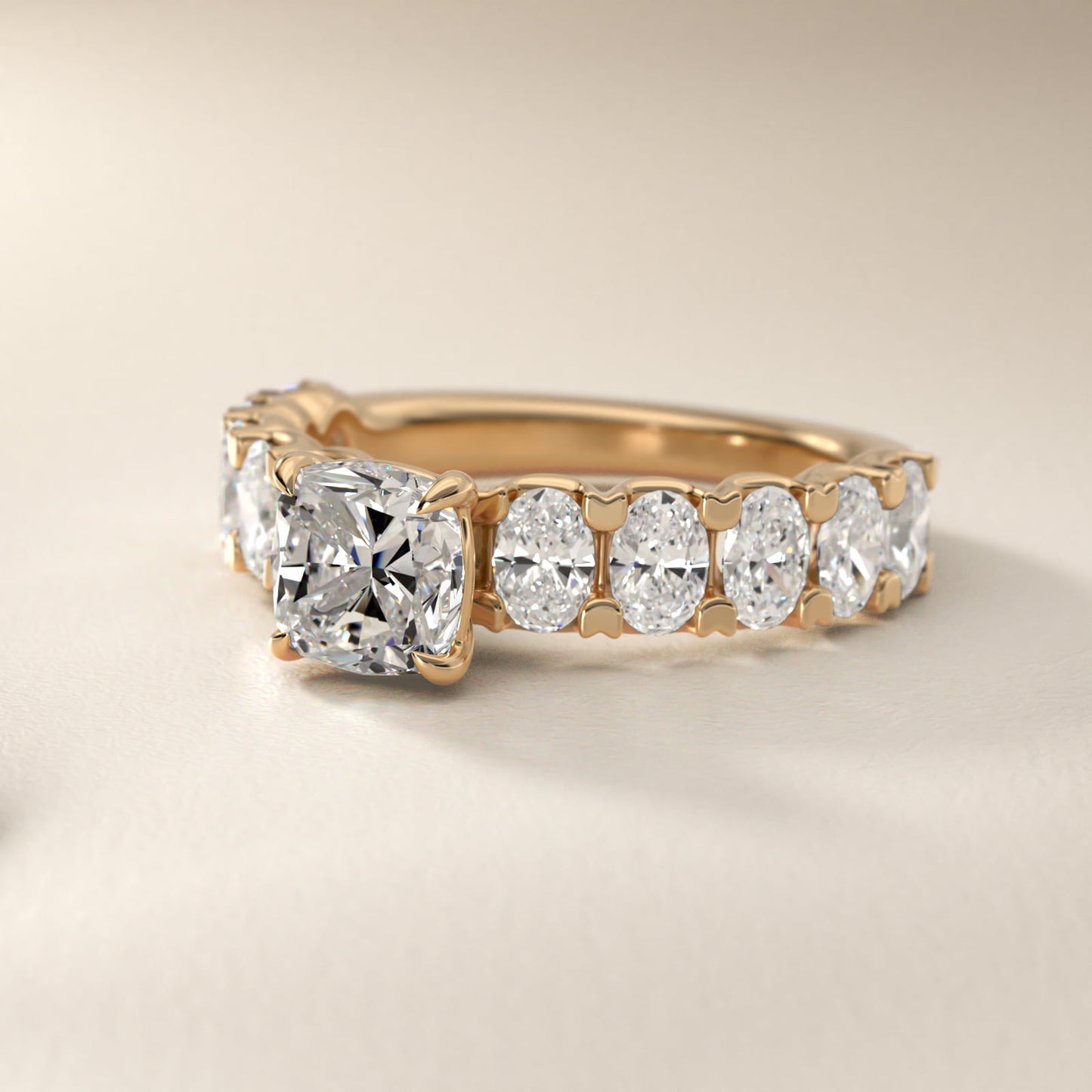 Oval-Cut Diamond Engagement Ring in 14k Yellow Gold - Cushion Center