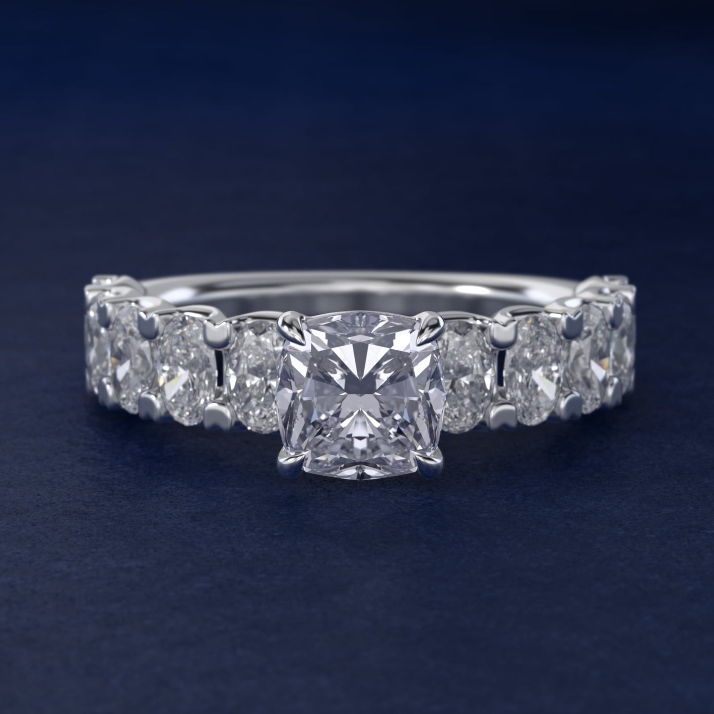 Oval-Cut Diamond Engagement Ring in Platinum - Cushion Center