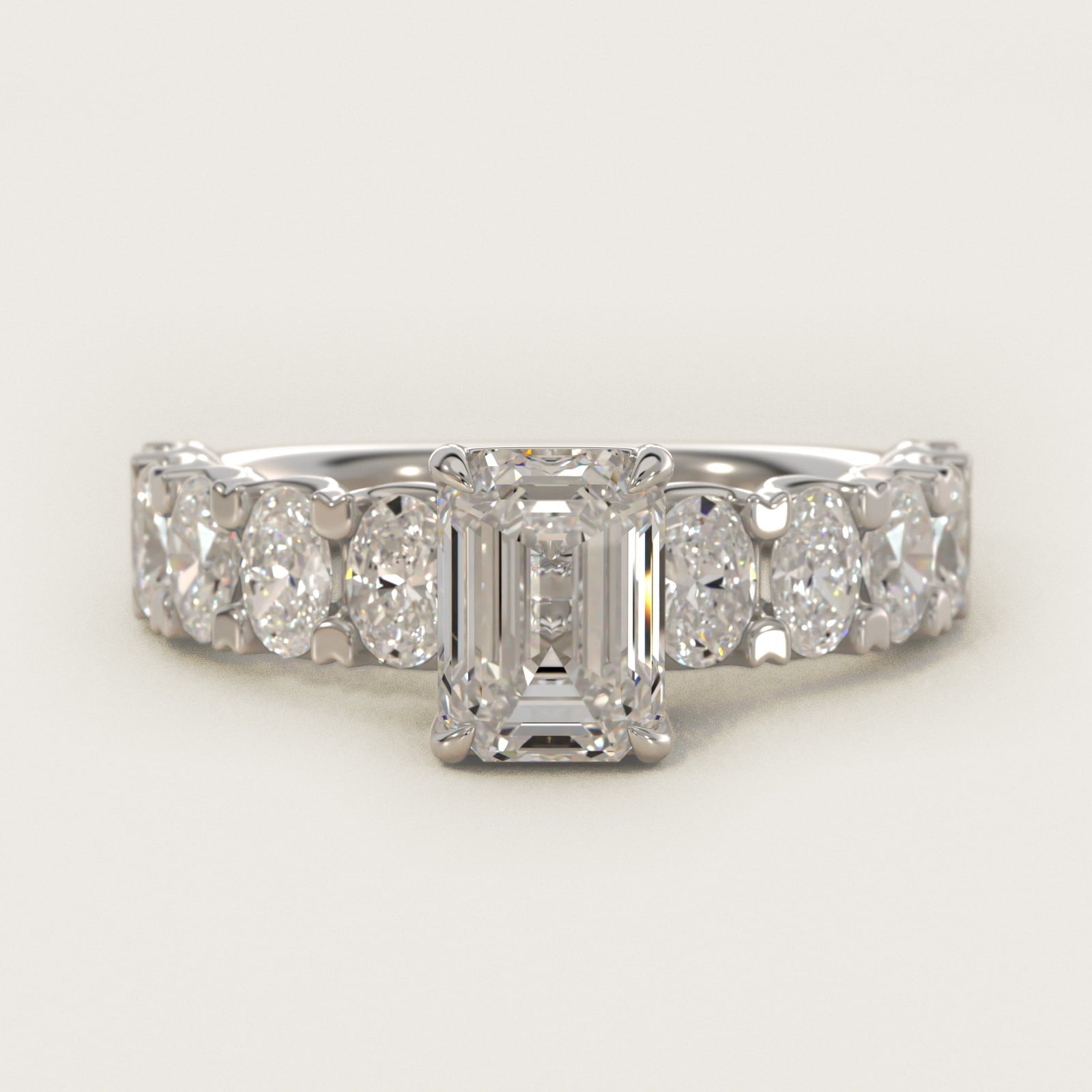 Oval-Cut Diamond Engagement Ring in 18k White Gold - Emerald Center