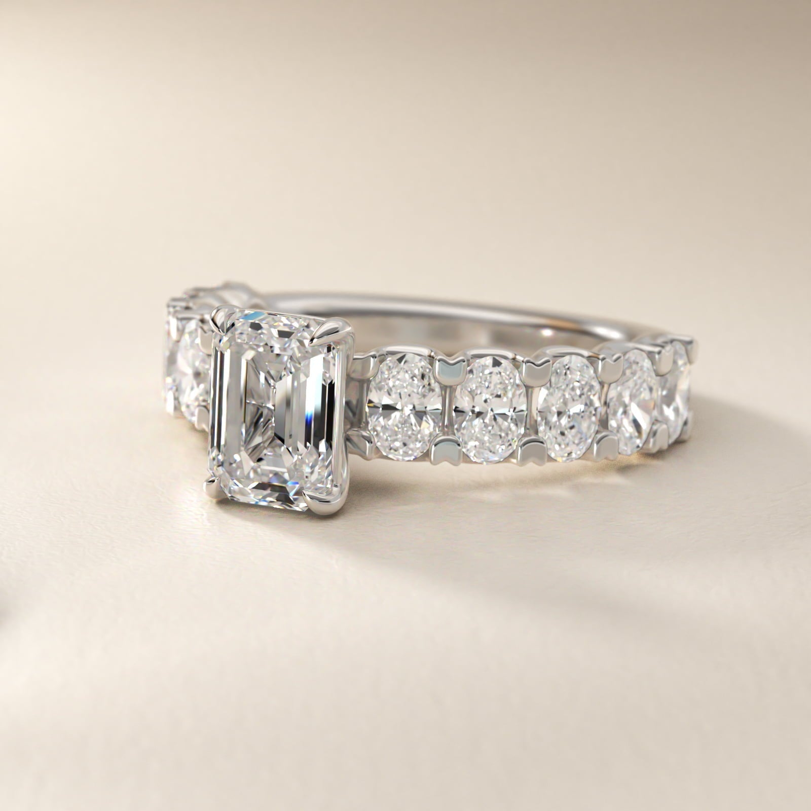 Oval-Cut Diamond Engagement Ring in 18k White Gold - Emerald Center