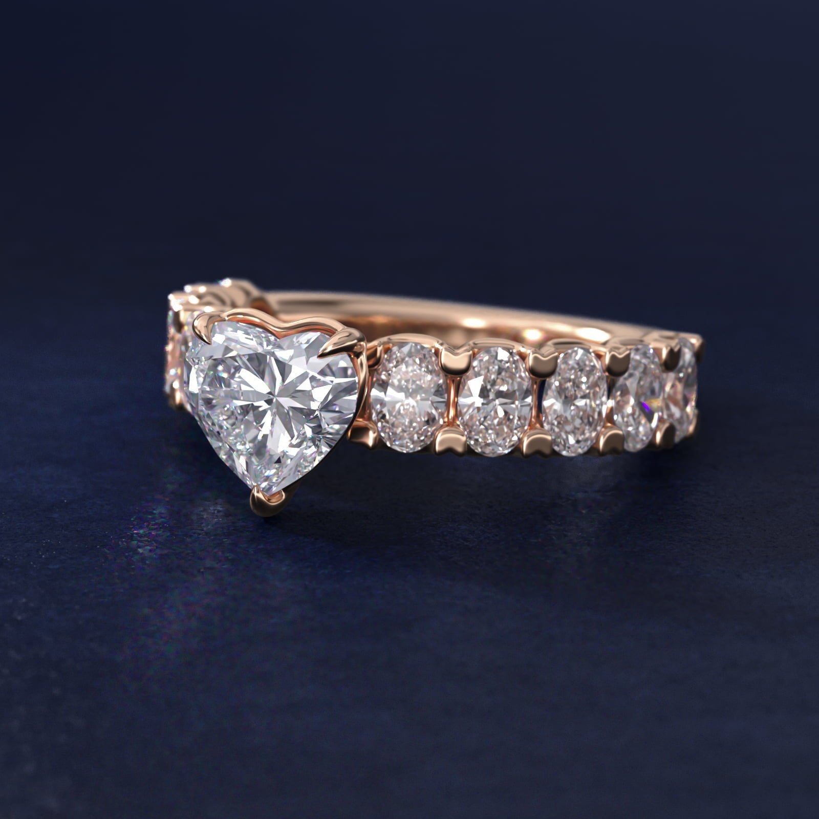 Oval-Cut Diamond Engagement Ring in 18k Rose Gold - Heart Center