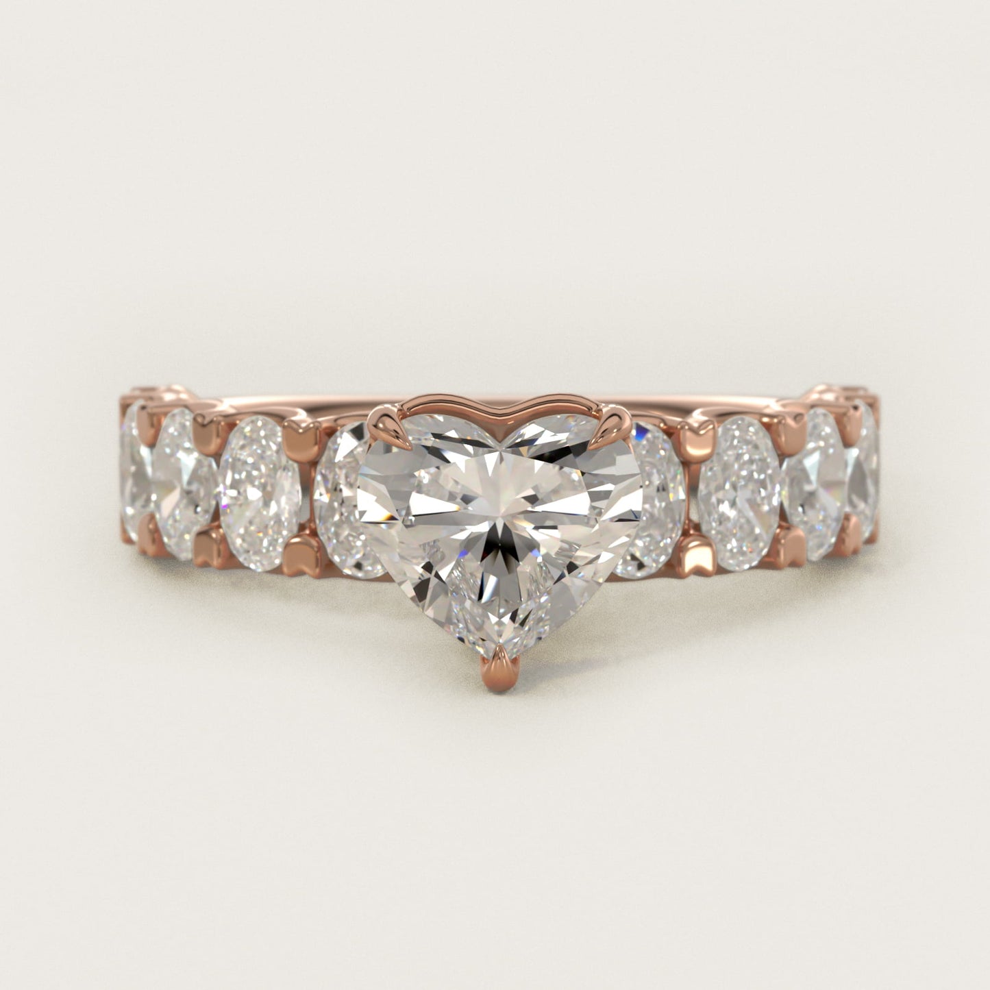 Oval-Cut Diamond Engagement Ring in 14k Rose Gold - Heart Center