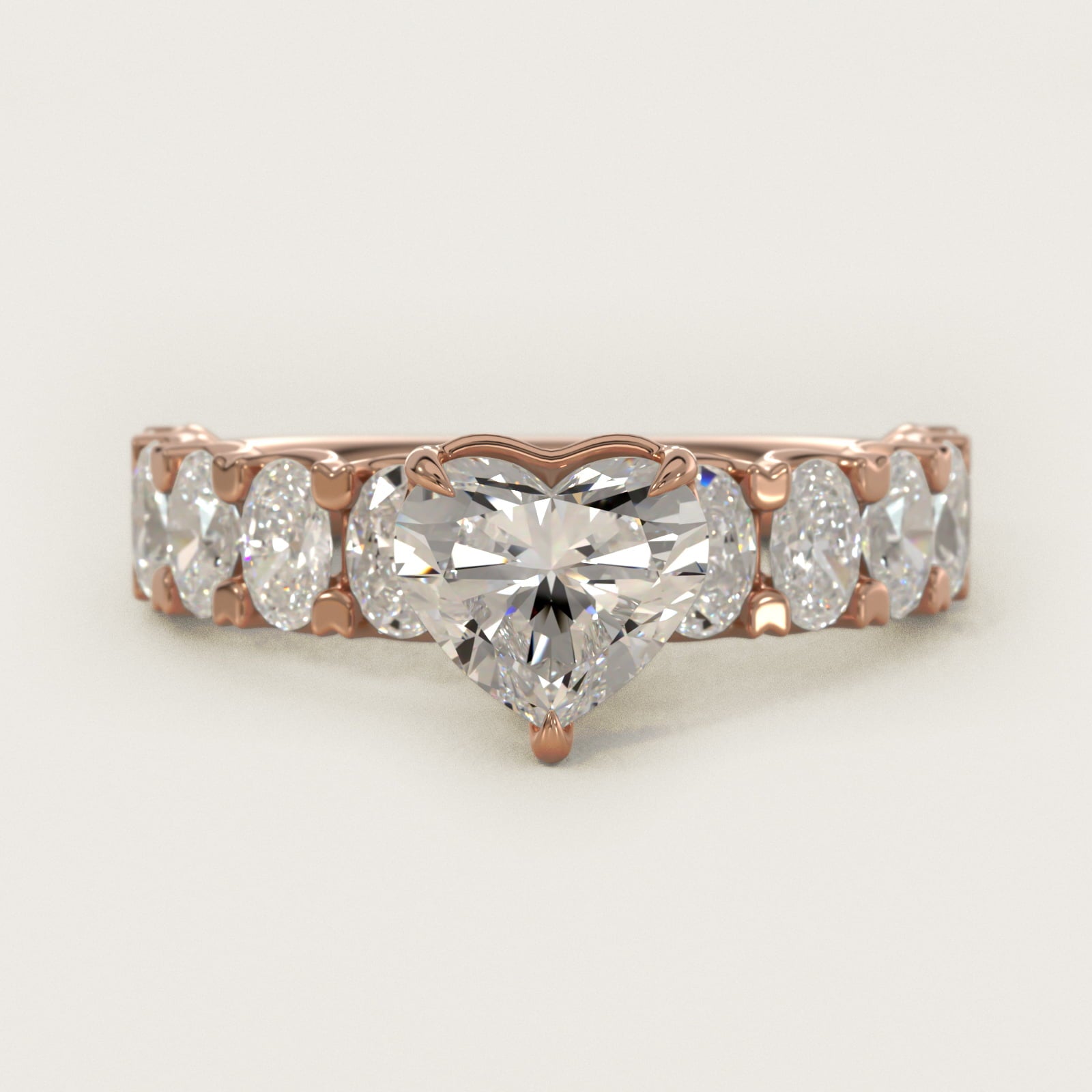 Oval-Cut Diamond Engagement Ring in 14k Rose Gold - Heart Center