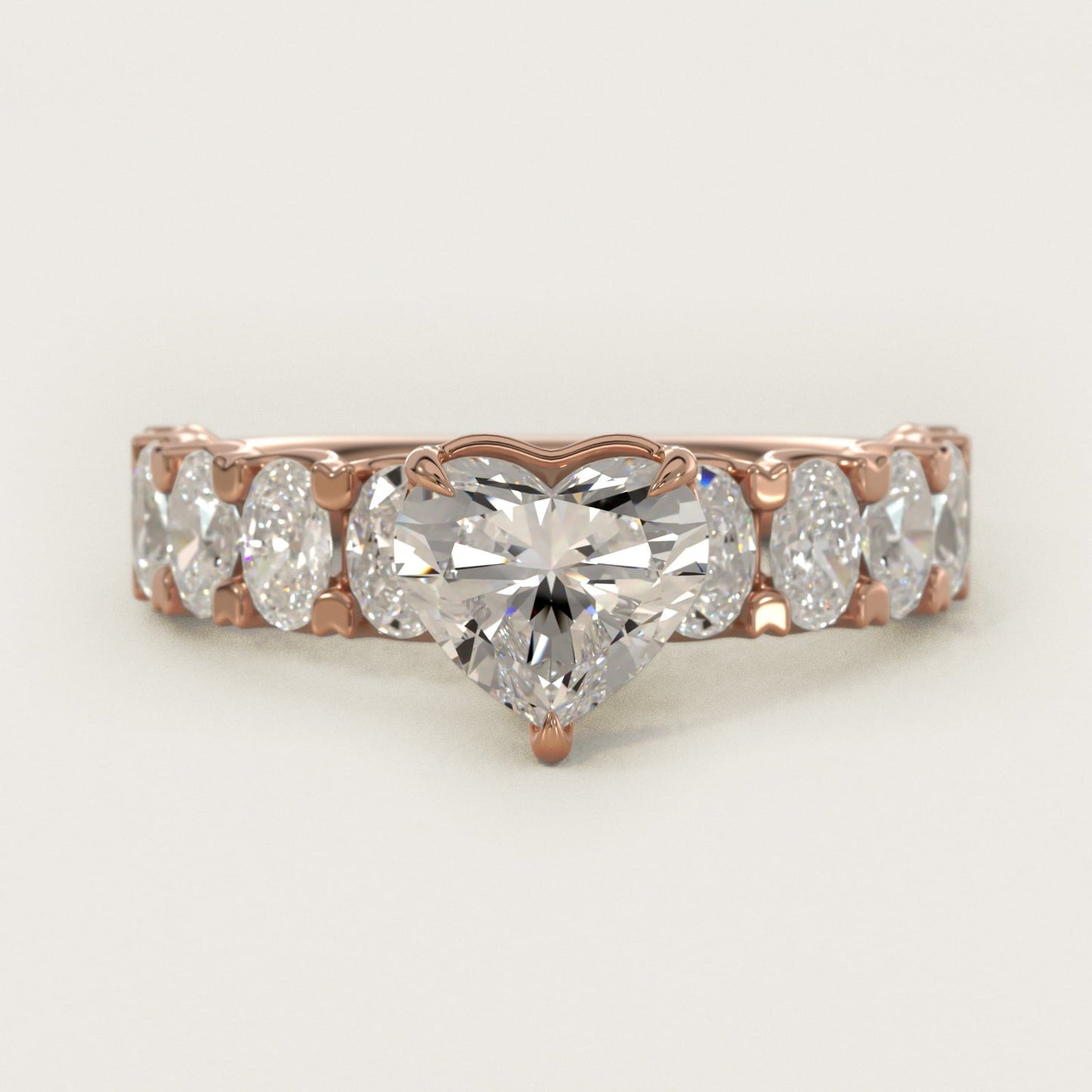 Oval-Cut Diamond Engagement Ring in 18k Rose Gold - Heart Center