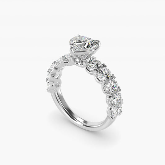 Oval-Cut Diamond Engagement Ring in 14k White Gold - Heart Center