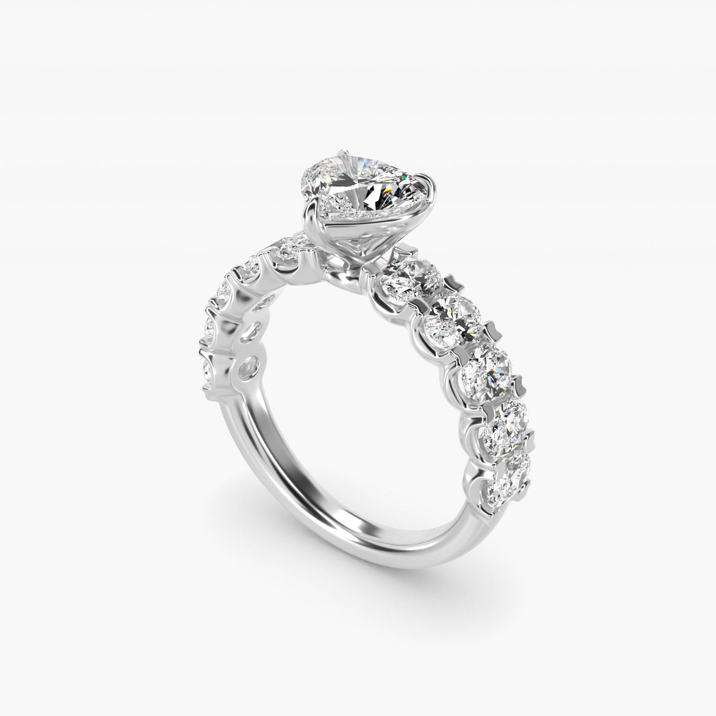 Oval-Cut Diamond Engagement Ring in 18k White Gold - Heart Center