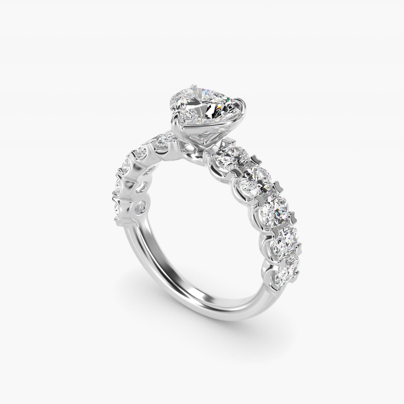 Oval-Cut Diamond Engagement Ring in 18k White Gold - Heart Center