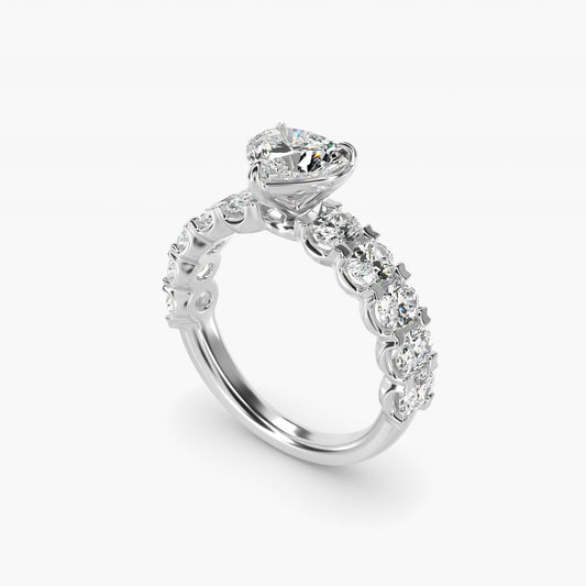 Oval-Cut Diamond Engagement Ring in 18k White Gold - Heart Center