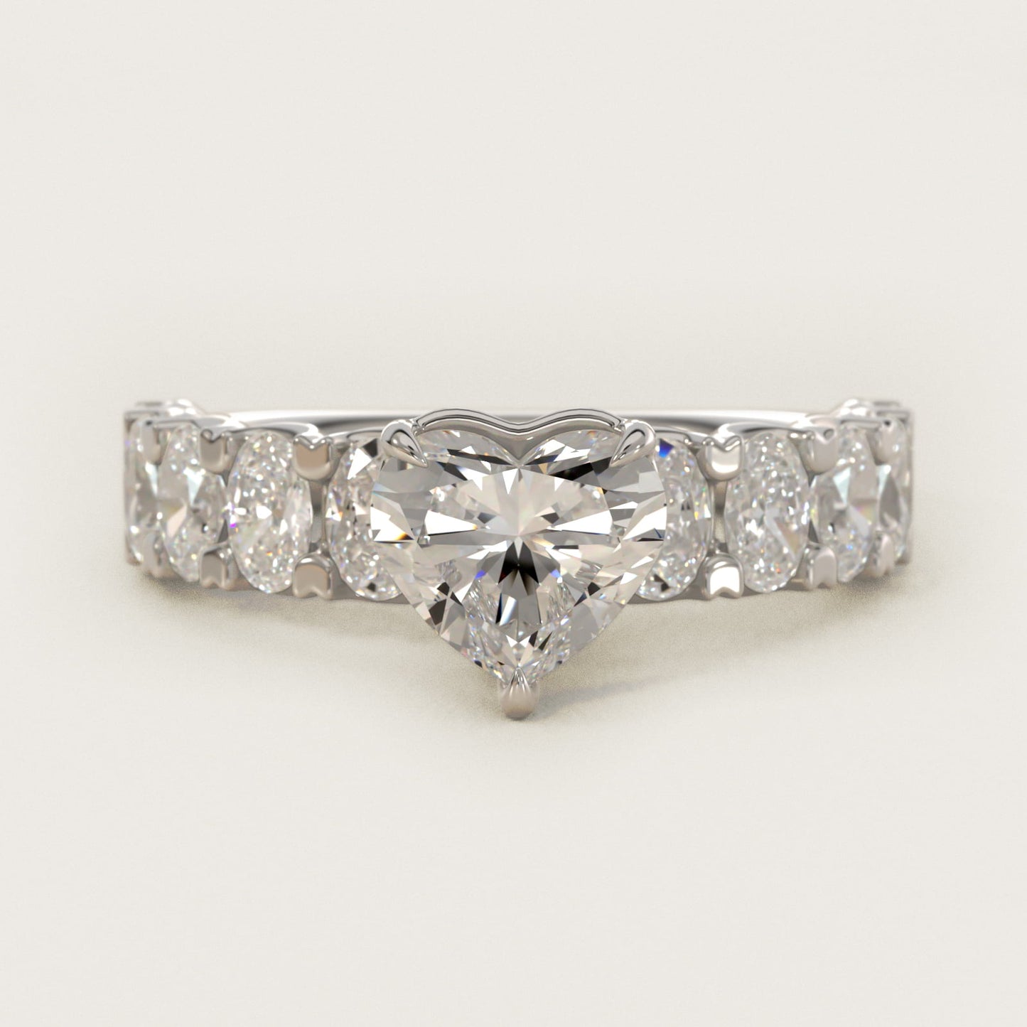 Oval-Cut Diamond Engagement Ring in 14k White Gold - Heart Center