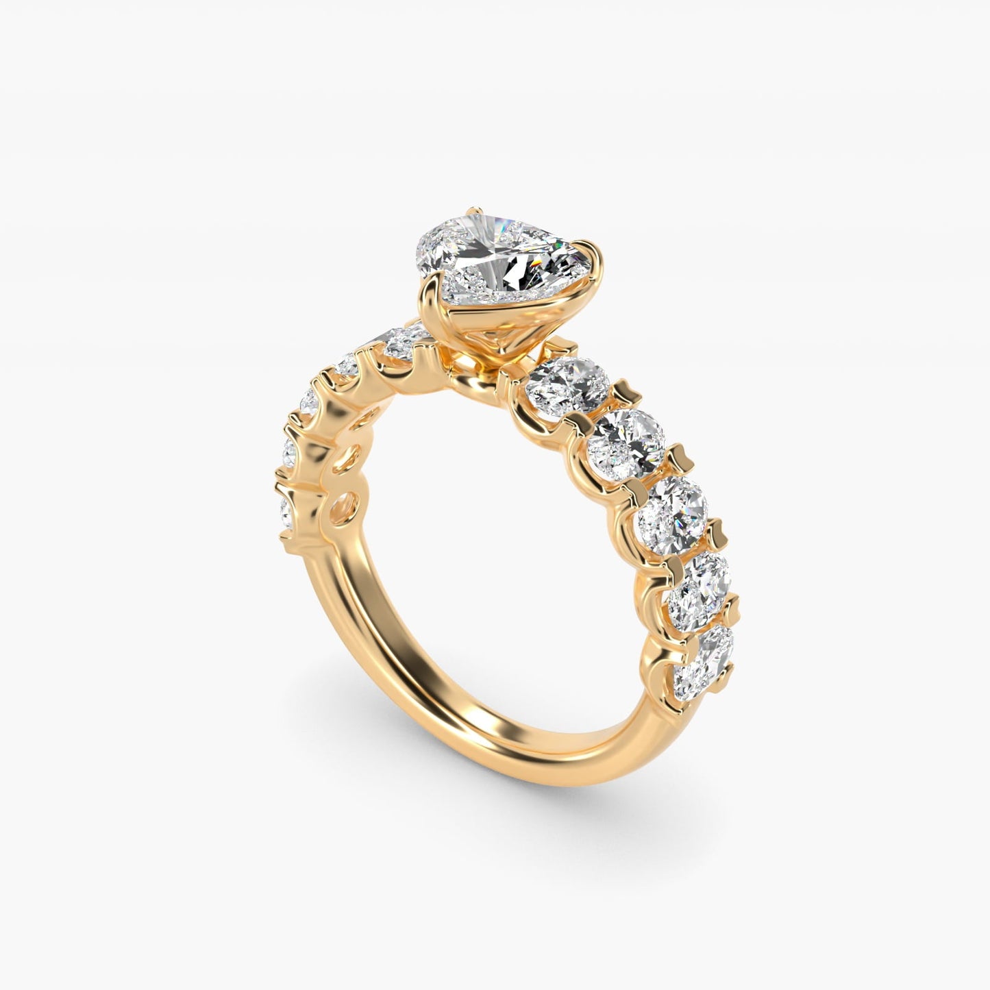 Oval-Cut Diamond Engagement Ring in 18k Yellow Gold - Heart Center