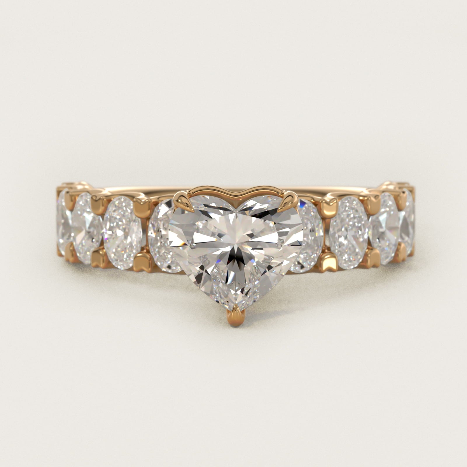 Oval-Cut Diamond Engagement Ring in 14k Yellow Gold - Heart Center