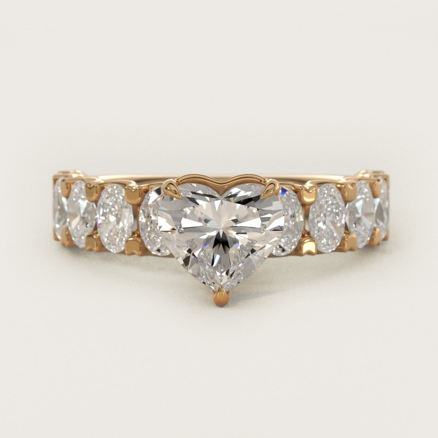Oval-Cut Diamond Engagement Ring in 18k Yellow Gold - Heart Center