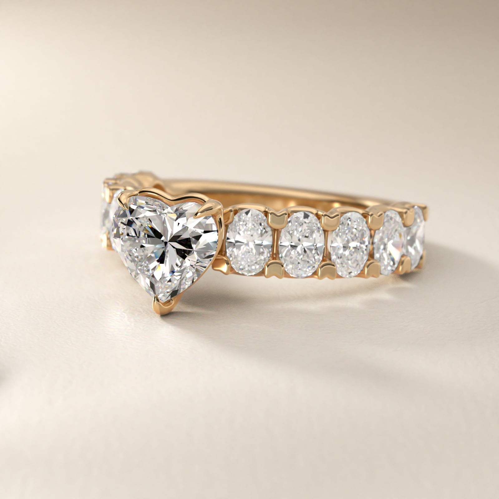 Oval-Cut Diamond Engagement Ring in 14k Yellow Gold - Heart Center