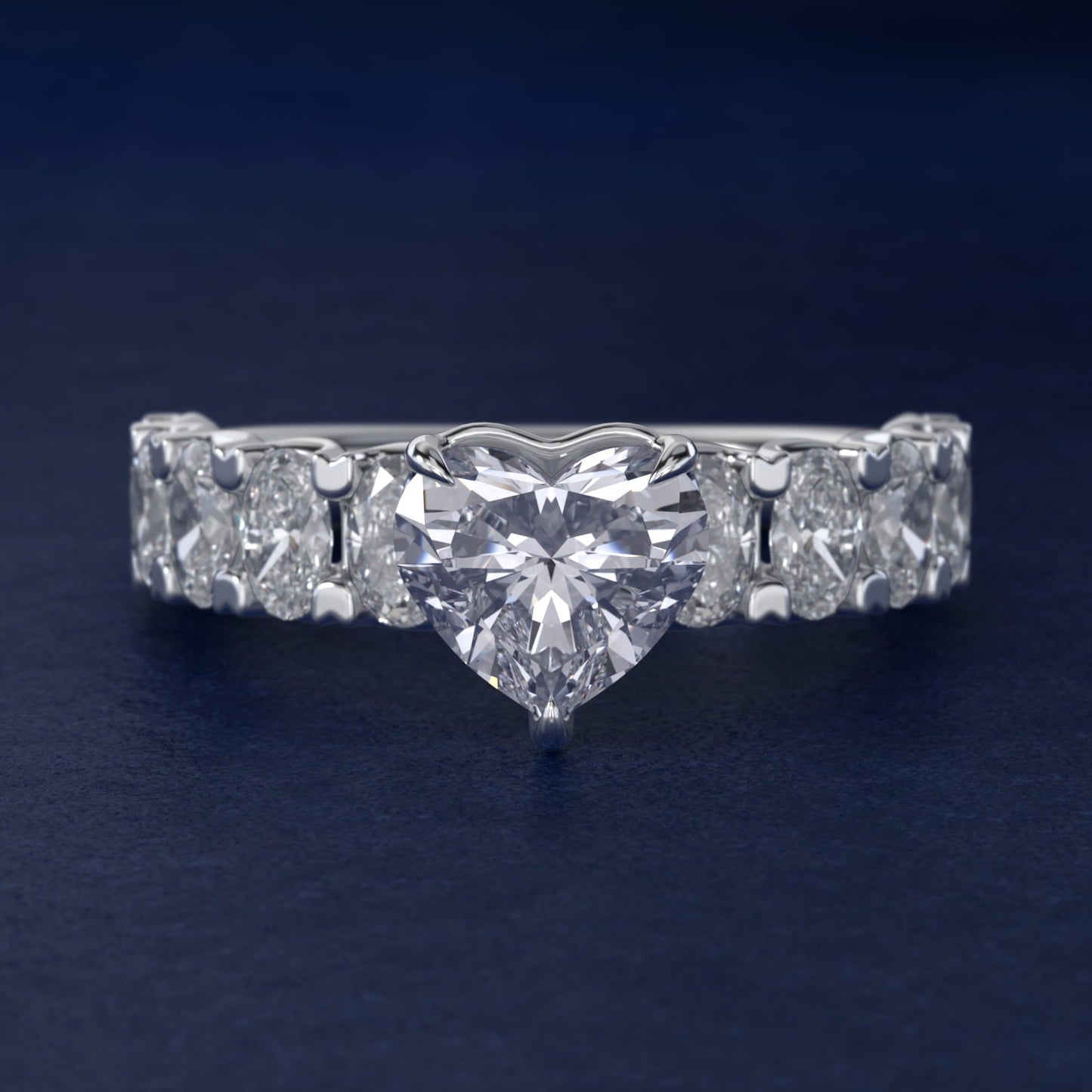 Oval-Cut Diamond Engagement Ring in Platinum - Heart Center