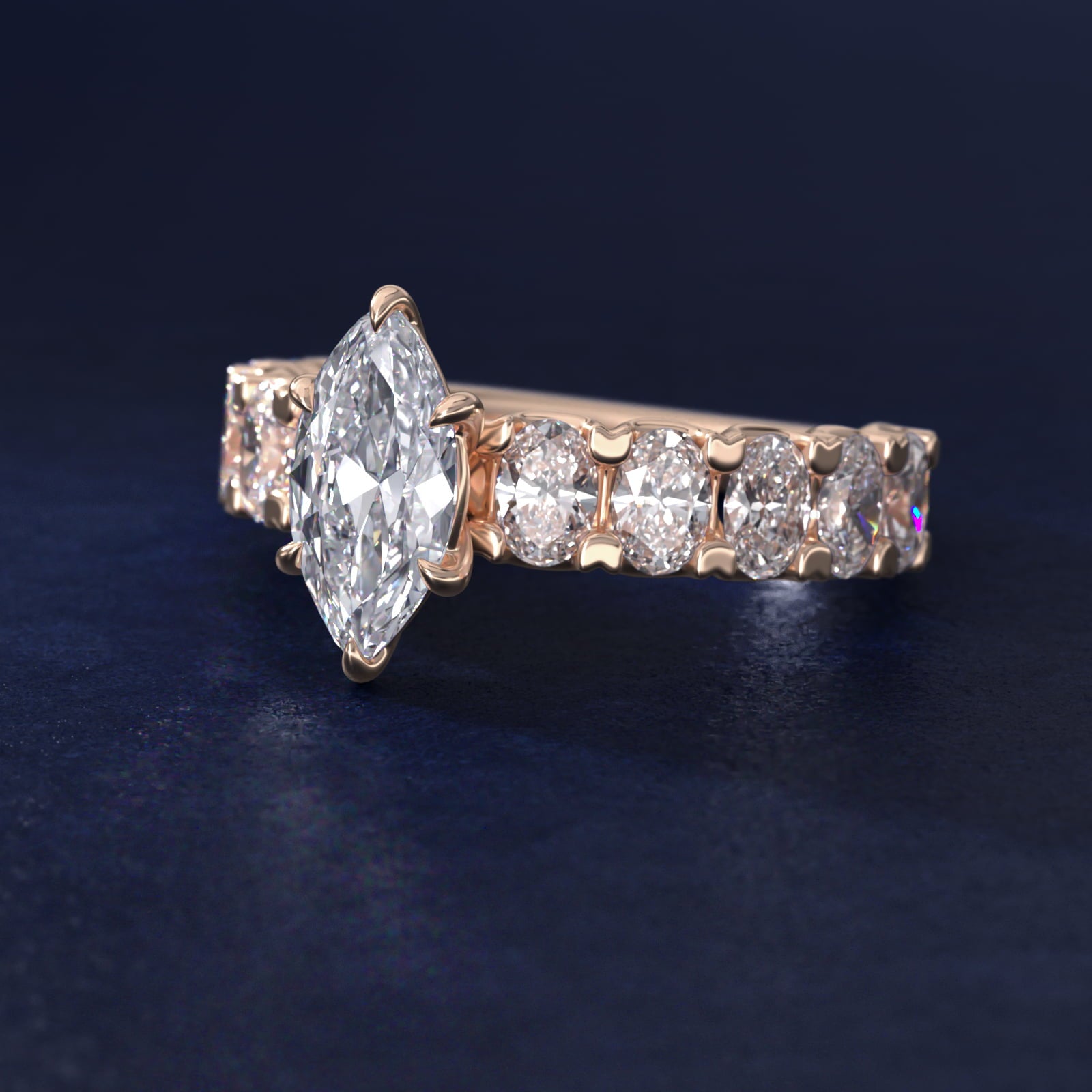 Oval-Cut Diamond Engagement Ring in 14k Rose Gold - Marquise Center