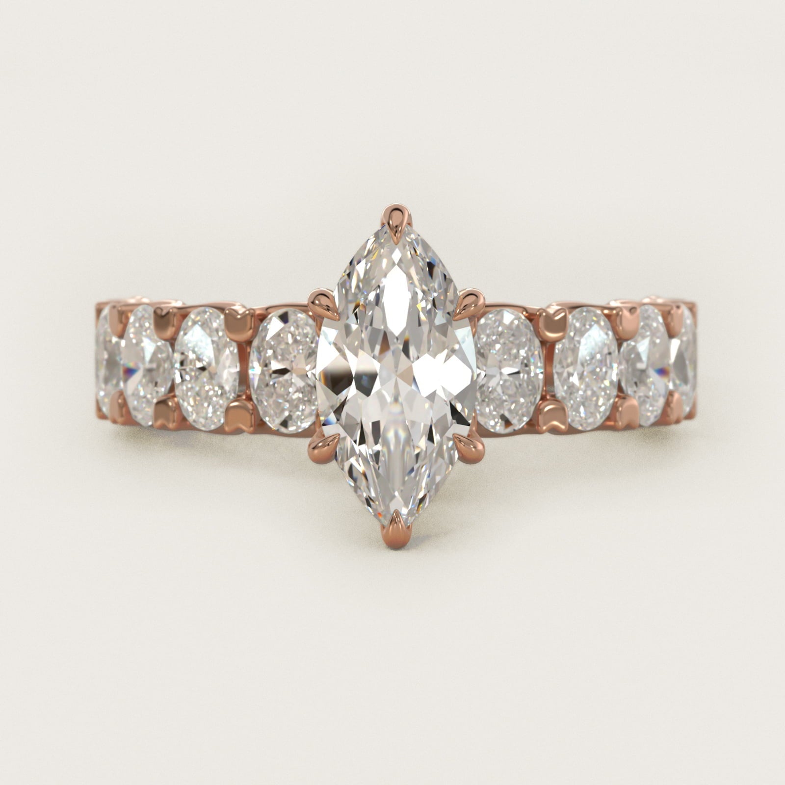 Oval-Cut Diamond Engagement Ring in 18k Rose Gold - Marquise Center