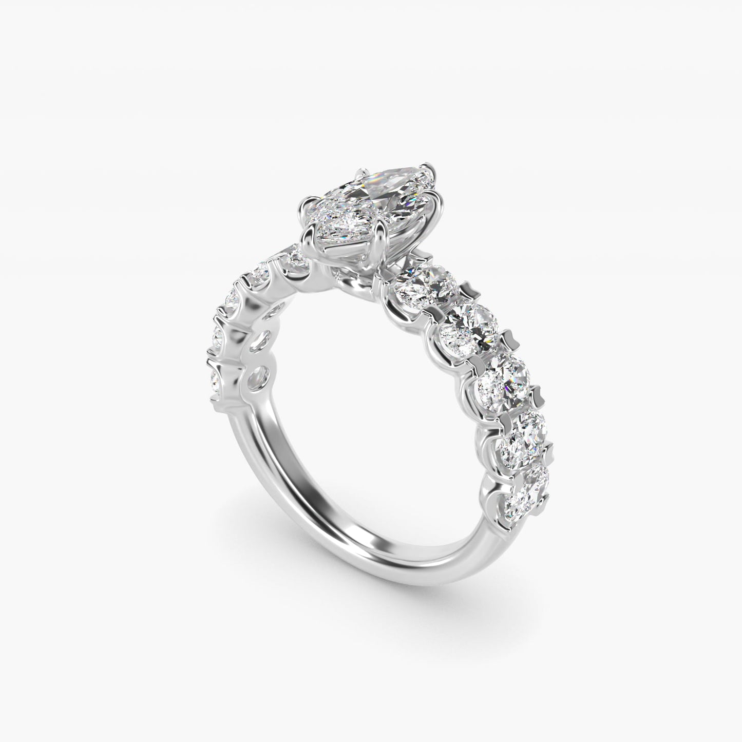 Oval-Cut Diamond Engagement Ring in 14k White Gold - Marquise Center