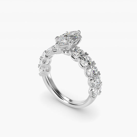 Oval-Cut Diamond Engagement Ring in 18k White Gold - Marquise Center