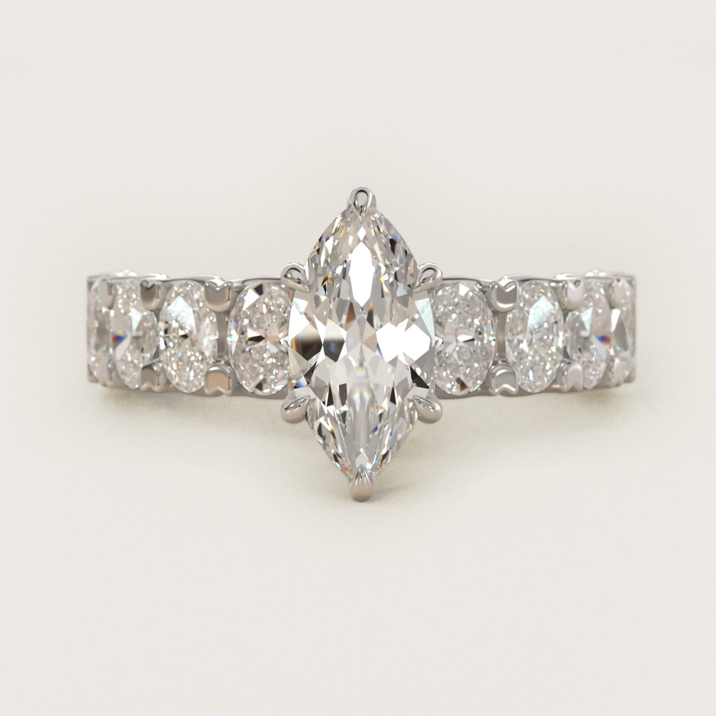 Oval-Cut Diamond Engagement Ring in 14k White Gold - Marquise Center