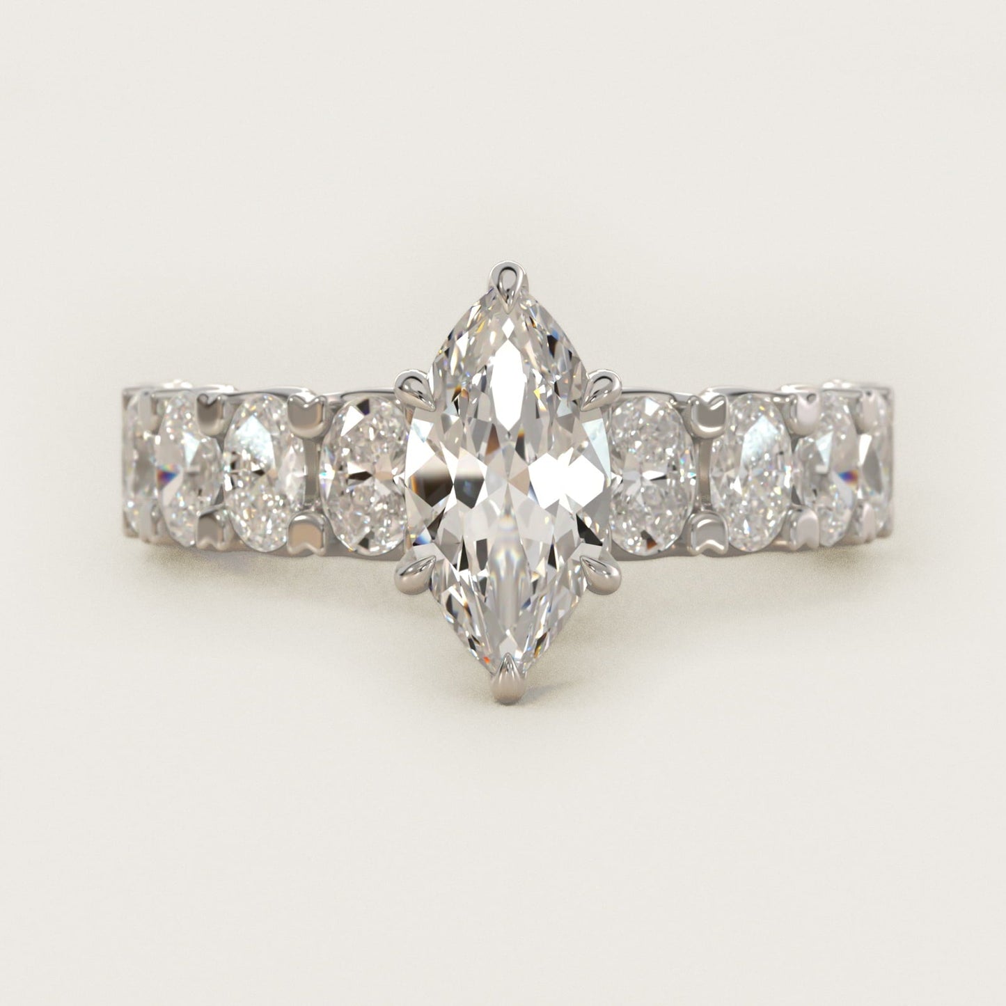 Oval-Cut Diamond Engagement Ring in 18k White Gold - Marquise Center