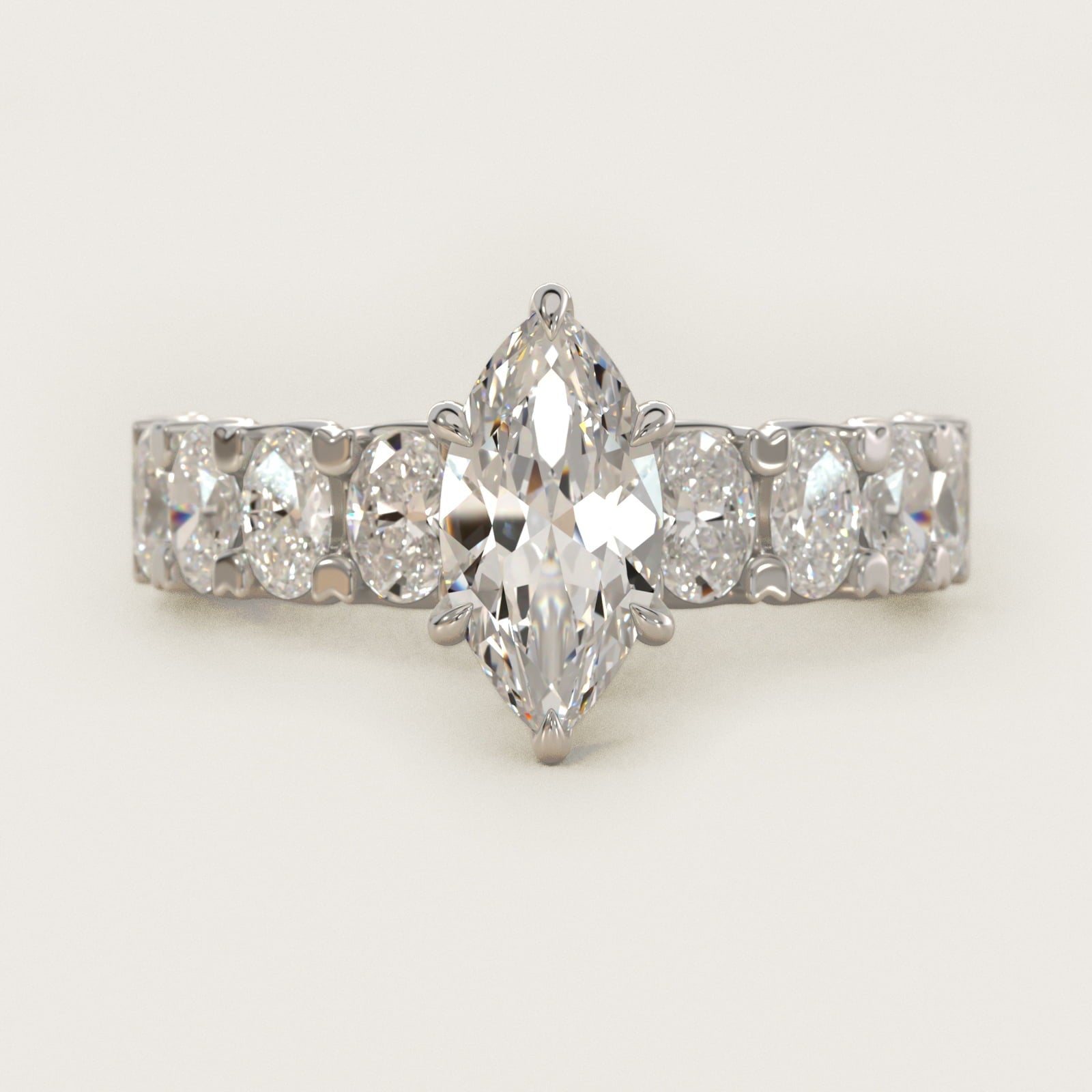 Oval-Cut Diamond Engagement Ring in 18k White Gold - Marquise Center