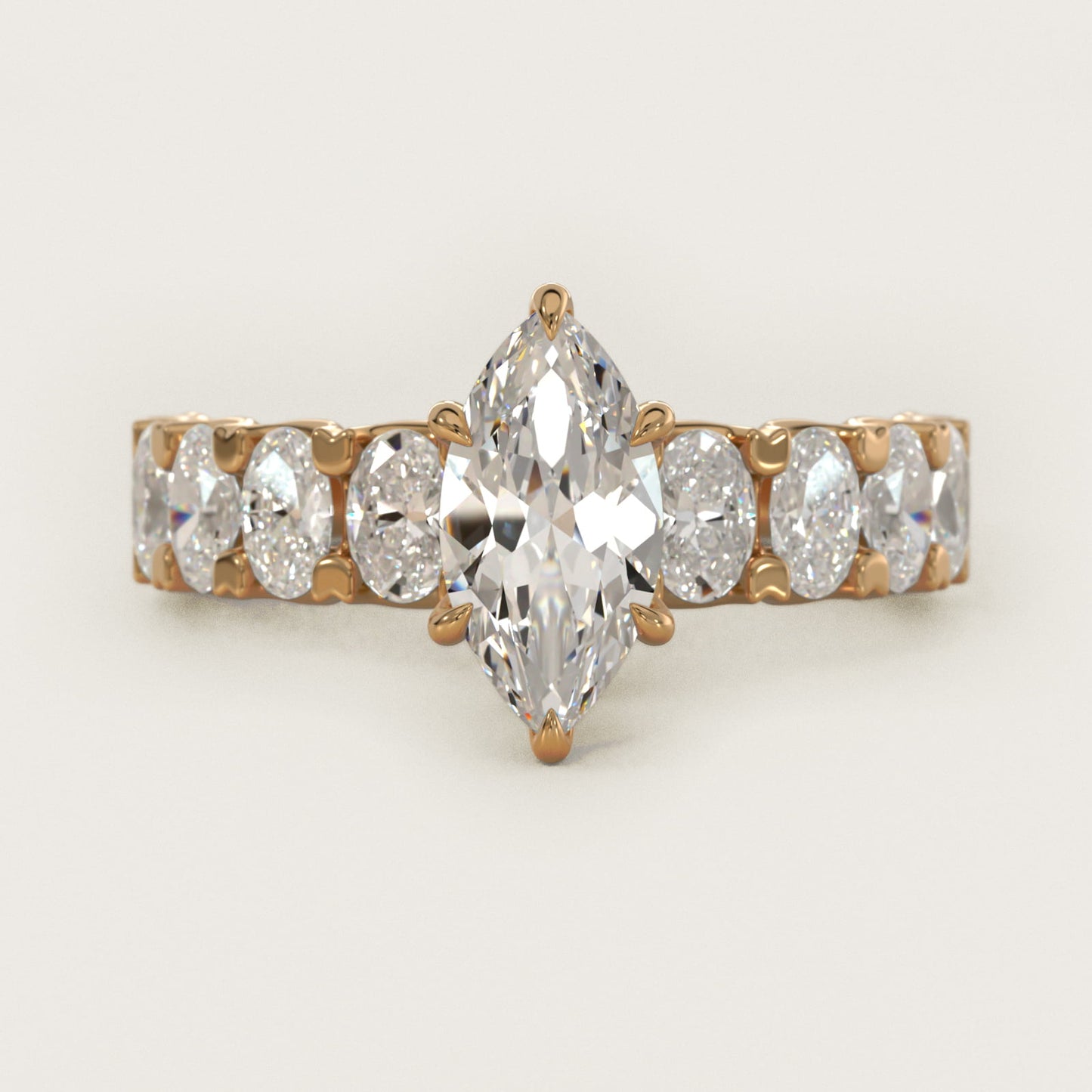 Oval-Cut Diamond Engagement Ring in 14k Yellow Gold - Marquise Center