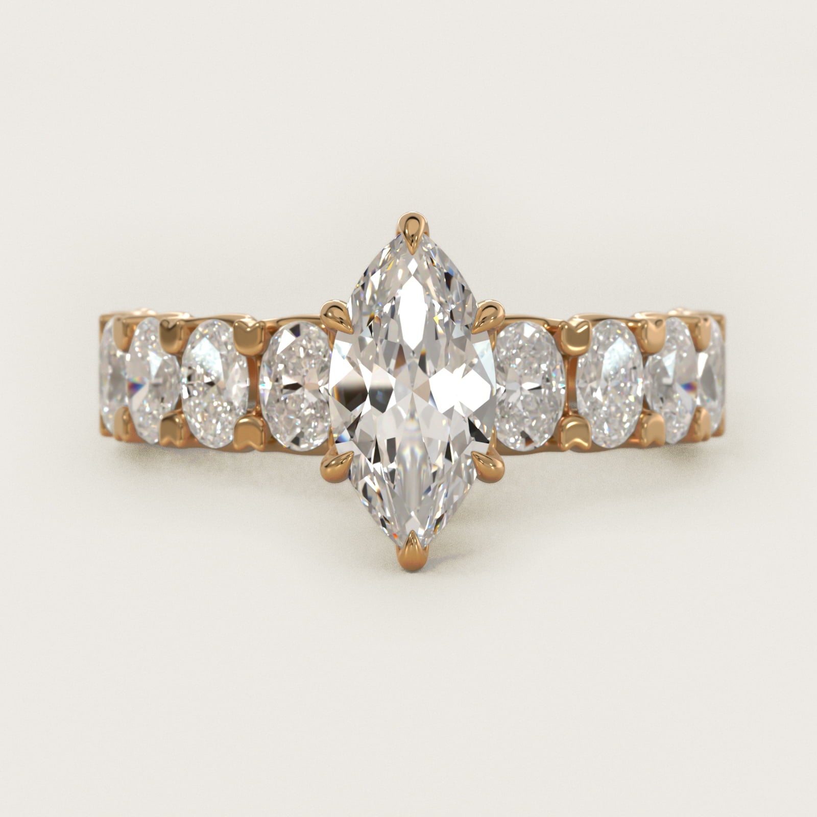 Oval-Cut Diamond Engagement Ring in 14k Yellow Gold - Marquise Center