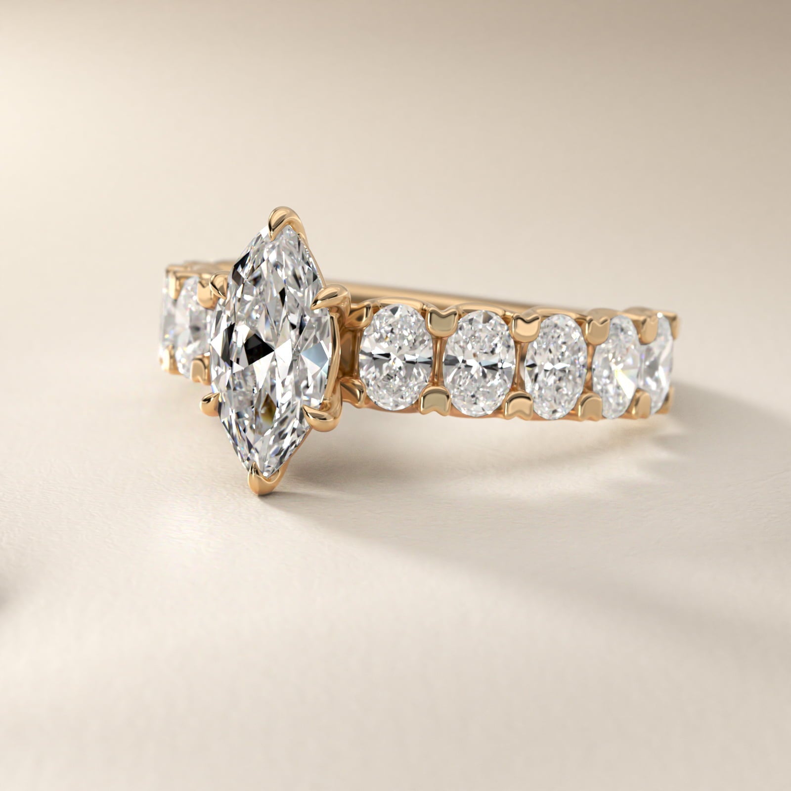 Oval-Cut Diamond Engagement Ring in 18k Yellow Gold - Marquise Center