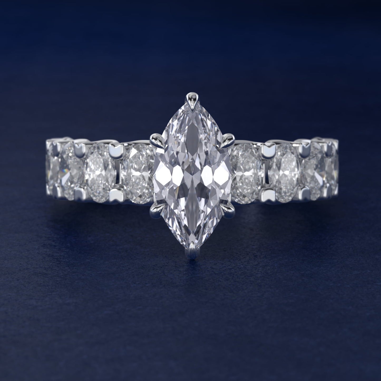 Oval-Cut Diamond Engagement Ring in Platinum - Marquise Center