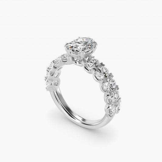 Oval-Cut Diamond Engagement Ring in 18k White Gold - Oval Center