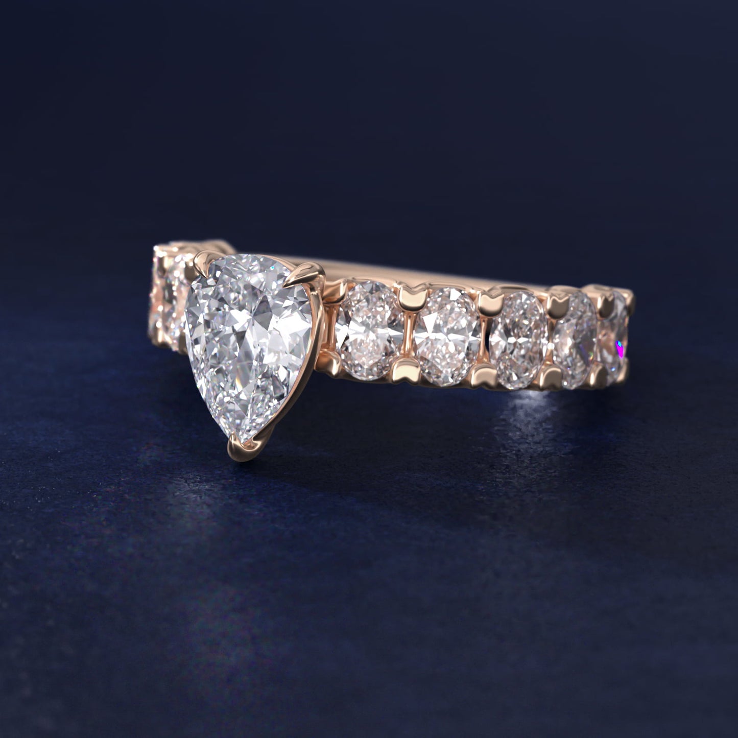 Oval-Cut Diamond Engagement Ring in 14k Rose Gold - Pear Center