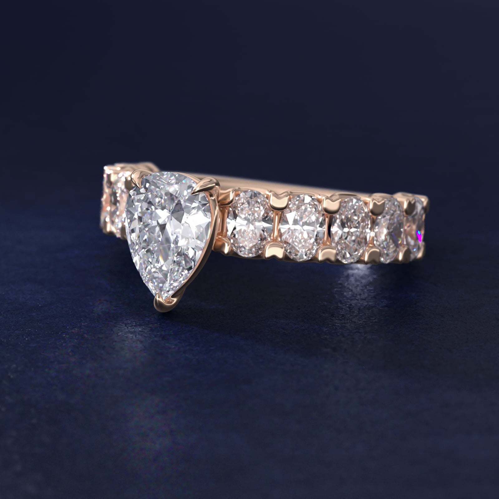 Oval-Cut Diamond Engagement Ring in 14k Rose Gold - Pear Center