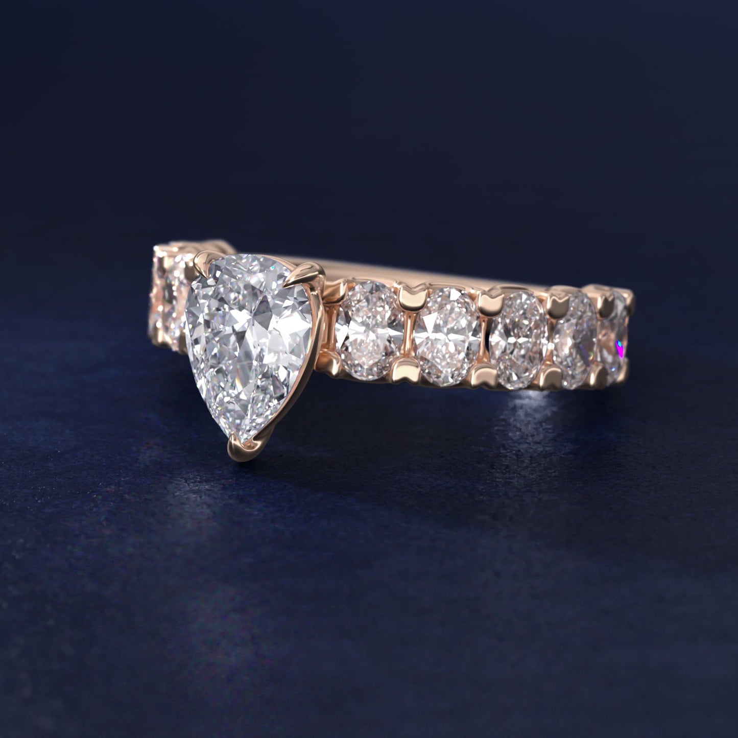 Oval-Cut Diamond Engagement Ring in 18k Rose Gold - Pear Center