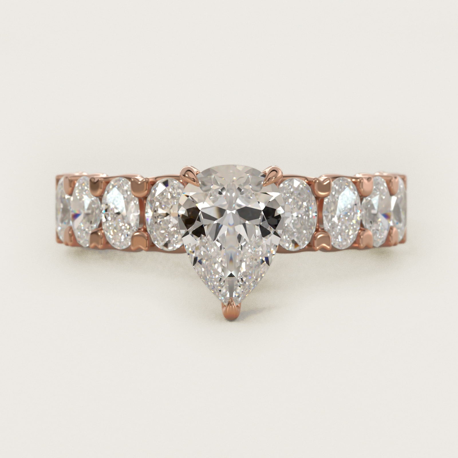 Oval-Cut Diamond Engagement Ring in 14k Rose Gold - Pear Center