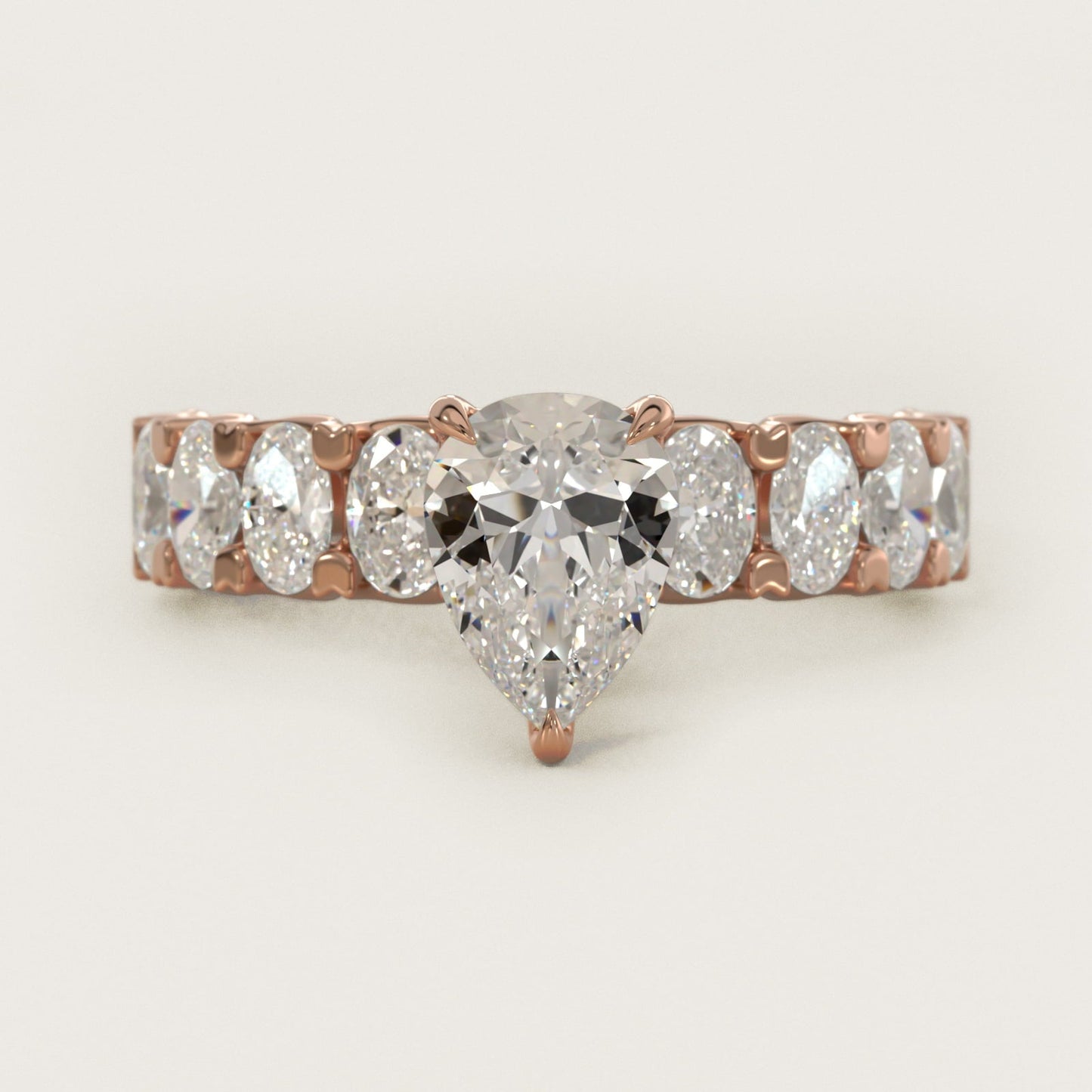 Oval-Cut Diamond Engagement Ring in 18k Rose Gold - Pear Center