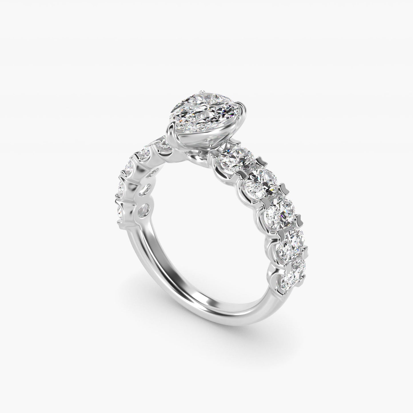 Oval-Cut Diamond Engagement Ring in 14k White Gold - Pear Center