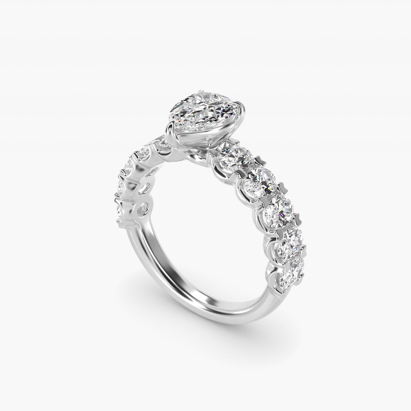 Oval-Cut Diamond Engagement Ring in 14k White Gold - Pear Center