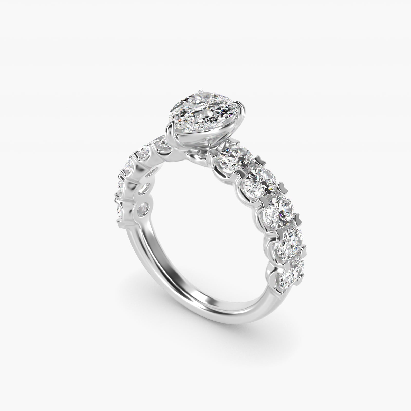 Oval-Cut Diamond Engagement Ring in 18k White Gold - Pear Center
