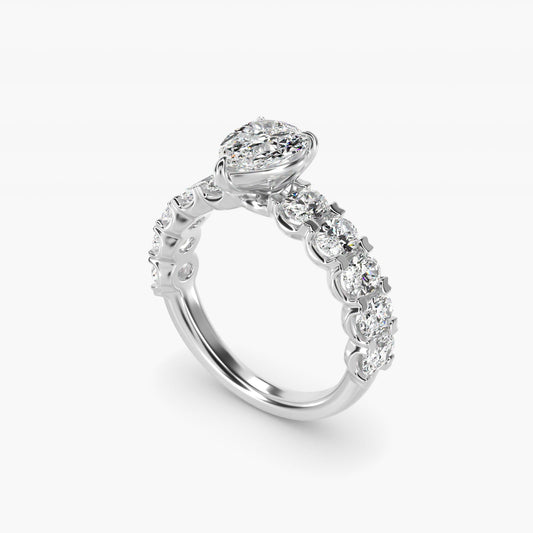 Oval-Cut Diamond Engagement Ring in 18k White Gold - Pear Center