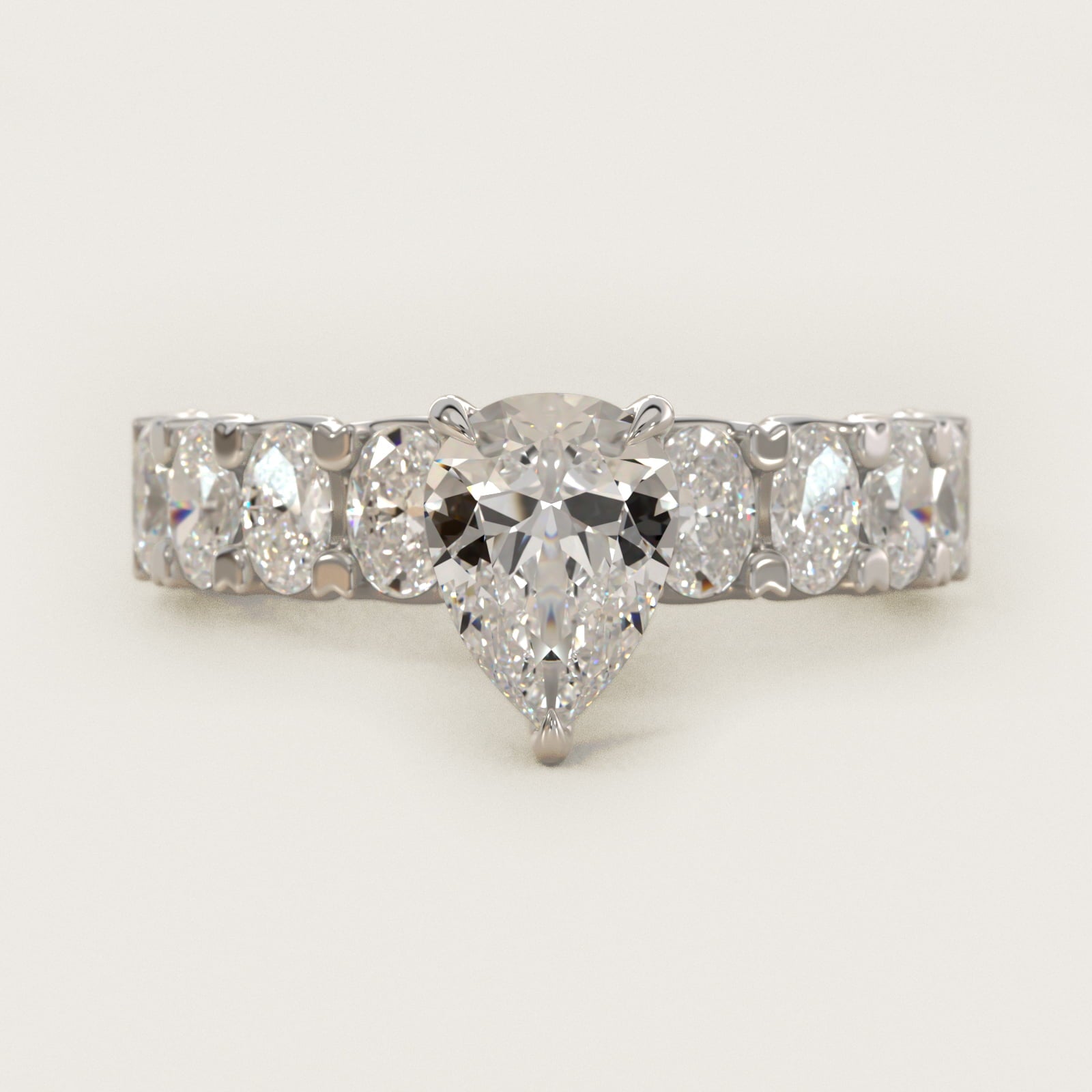 Oval-Cut Diamond Engagement Ring in 14k White Gold - Pear Center